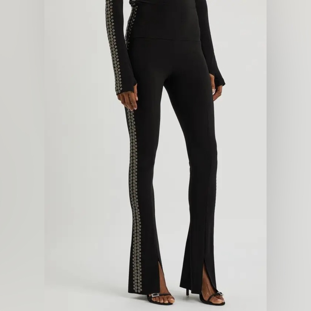 Norma Kamali Black Leggings with Silver Studded Side Stripe